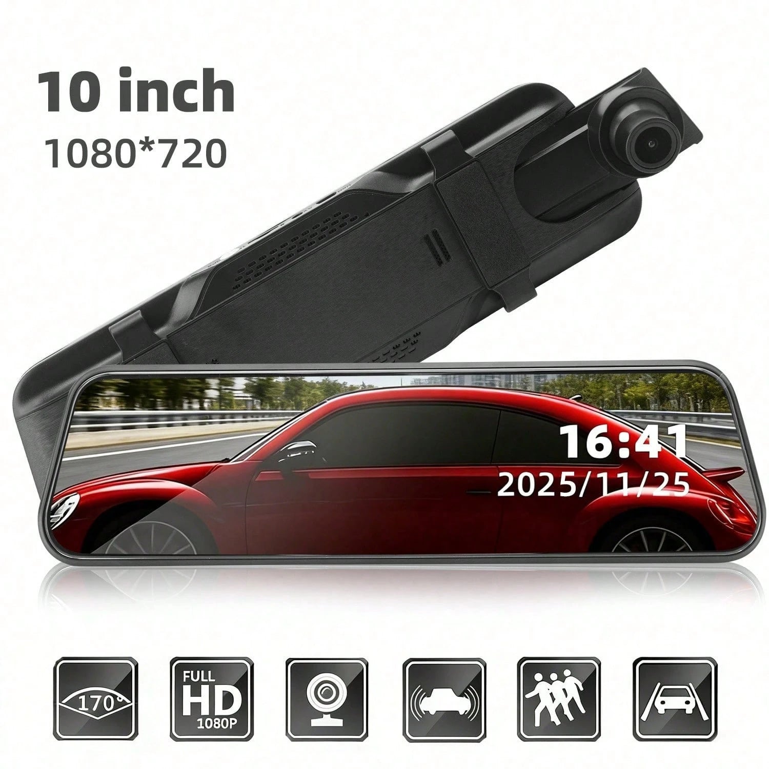 This In-Car Rearview Mirror Dashcam Features Front And Rear Cameras, With Night Vision, Motion Detection, Loop Recording, Dual-Recording Mode, 24-Hour Monitoring, And Gravity Sensor Functionality.(Wit