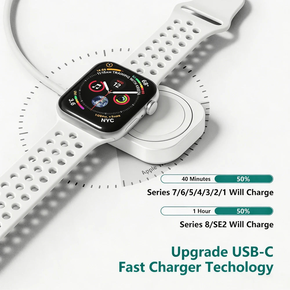 TIMESS-Fast Wireless Watch Charger, Compatible With Watch Series Ultra 10 9 8 7 SE, Smart Watch 6 5 4 3 2 1, USB Or TYPE C Charging Cable