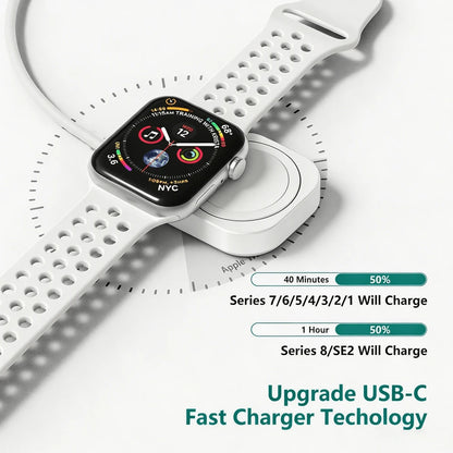 TIMESS-Fast Wireless Watch Charger, Compatible With Watch Series Ultra 10 9 8 7 SE, Smart Watch 6 5 4 3 2 1, USB Or TYPE C Charging Cable