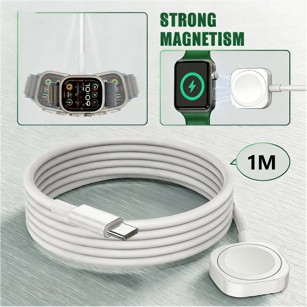 TIMESS-Fast Wireless Watch Charger, Compatible With Watch Series Ultra 10 9 8 7 SE, Smart Watch 6 5 4 3 2 1, USB Or TYPE C Charging Cable