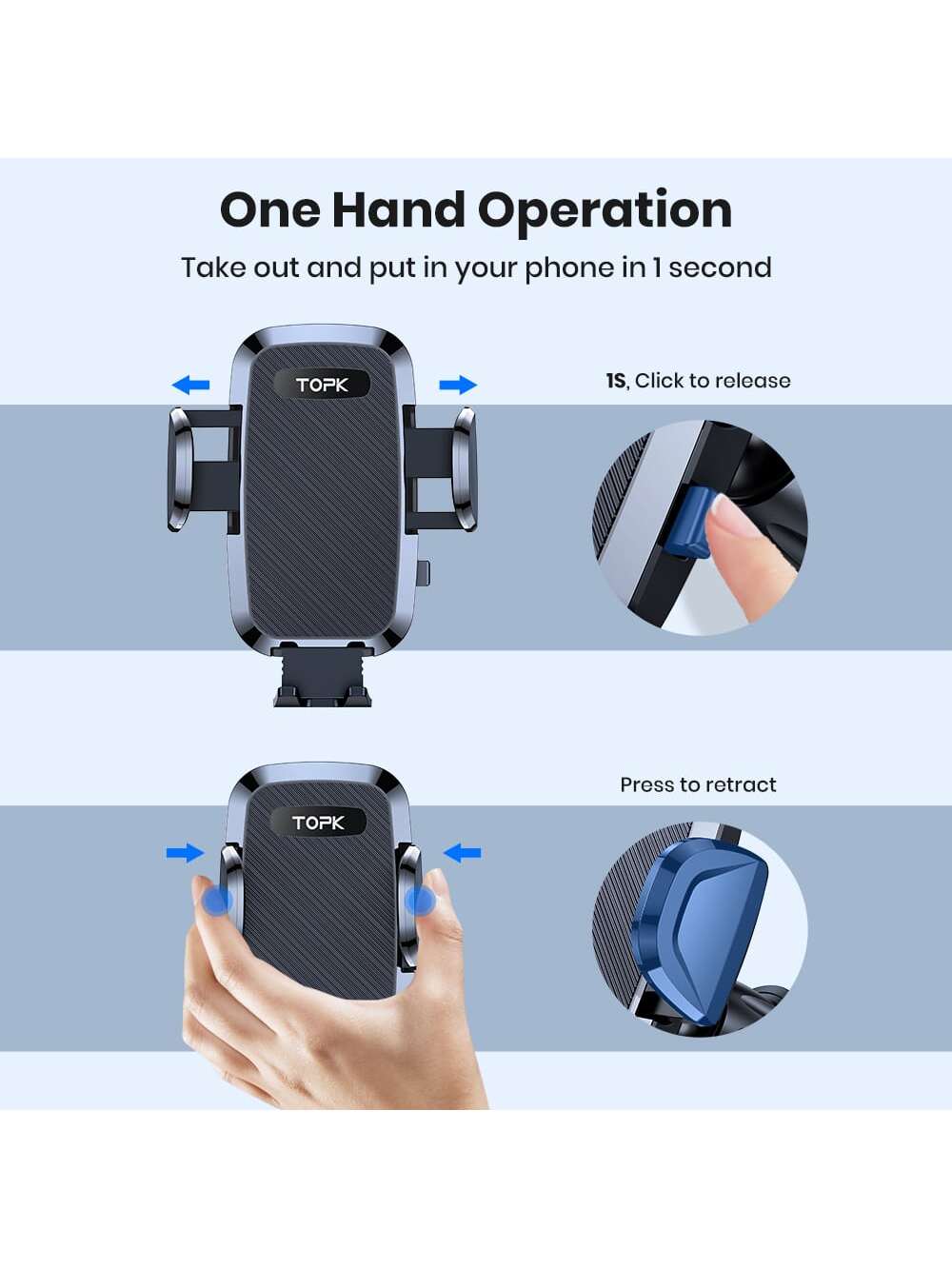 TOPK Air Vent Car Mount, [ Big Phones & Thick Case Friendly ] Cell Phone Holder For Car Hands Free Clamp Cradle Vehicle Compatible With All Phones