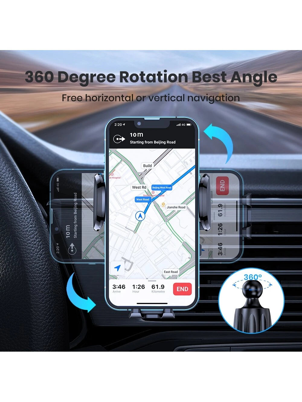 TOPK Air Vent Car Mount, [ Big Phones & Thick Case Friendly ] Cell Phone Holder For Car Hands Free Clamp Cradle Vehicle Compatible With All Phones