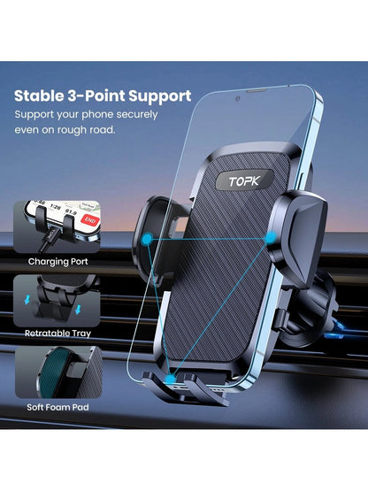 TOPK Air Vent Car Mount, [ Big Phones & Thick Case Friendly ] Cell Phone Holder For Car Hands Free Clamp Cradle Vehicle Compatible With All Phones