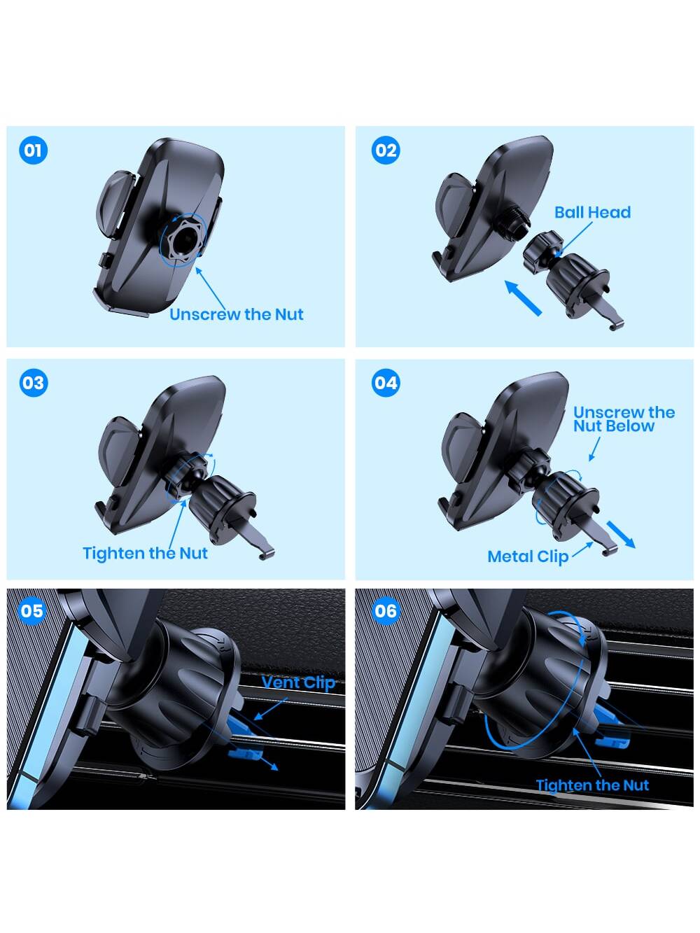 TOPK Air Vent Car Mount, [ Big Phones & Thick Case Friendly ] Cell Phone Holder For Car Hands Free Clamp Cradle Vehicle Compatible With All Phones