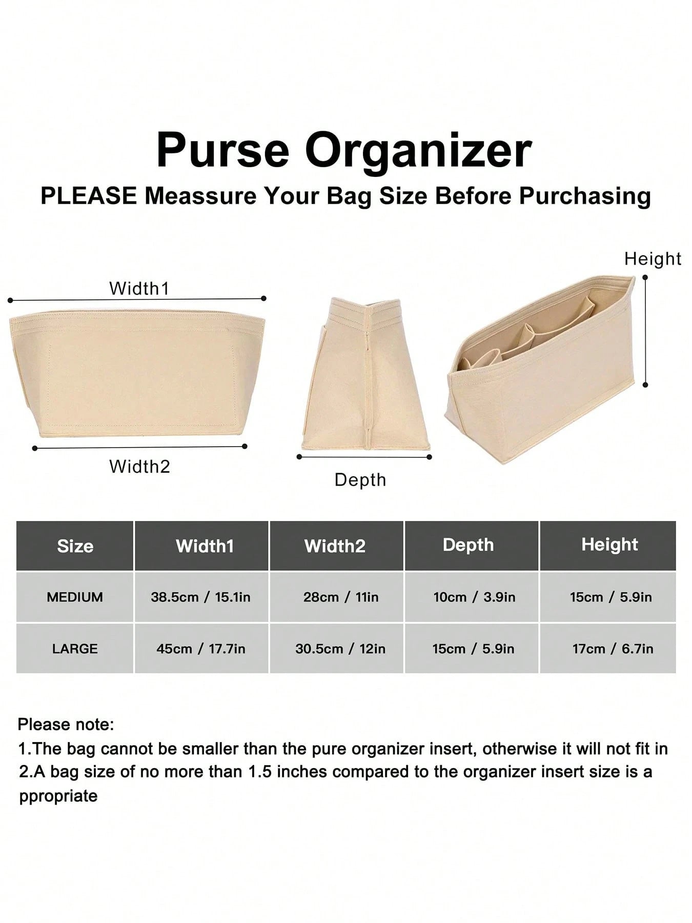 Tote Bag Organizer Insert, Felt Bag Organizer Insert Compatible With Large, MM, City 33, G.Oyard PM And More, Purse Insert For Bags