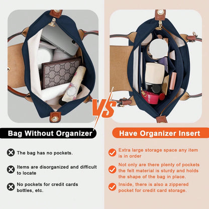 Tote Bag Organizer Insert, Felt Handbag Organizer With Multiple Pockets, Zipper Pouch, Bag In Bag