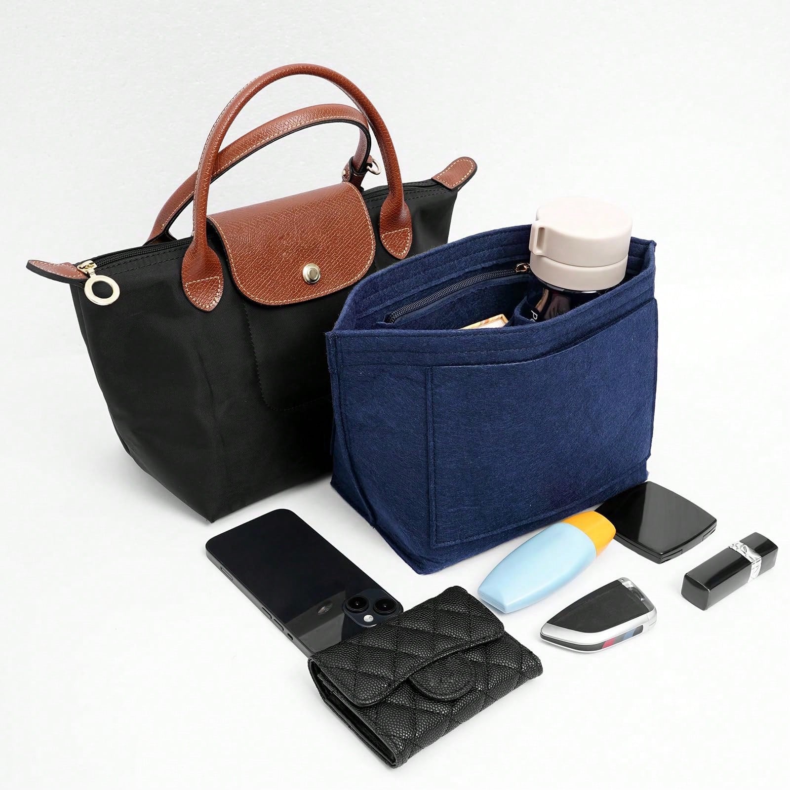 Tote Bag Organizer Insert, Felt Handbag Organizer With Multiple Pockets, Zipper Pouch, Bag In Bag