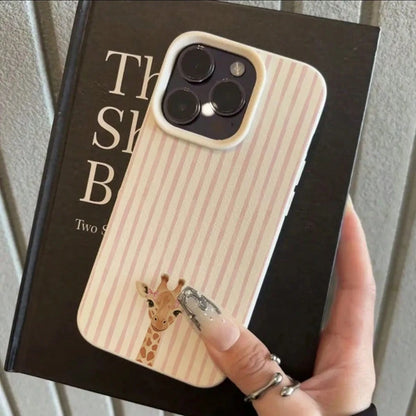 TPU Cute White Pink Striped Element Fashion Phone Case 1pc Pink White Vertical Striped Cute Bowknot Element TPU Material Cute Bowknot Giraffe Striped Pattern Phone Case Compatible With Iphone 17 Pro M