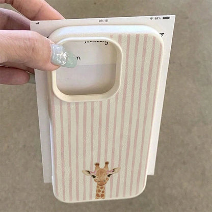 TPU Cute White Pink Striped Element Fashion Phone Case 1pc Pink White Vertical Striped Cute Bowknot Element TPU Material Cute Bowknot Giraffe Striped Pattern Phone Case Compatible With Iphone 17 Pro M