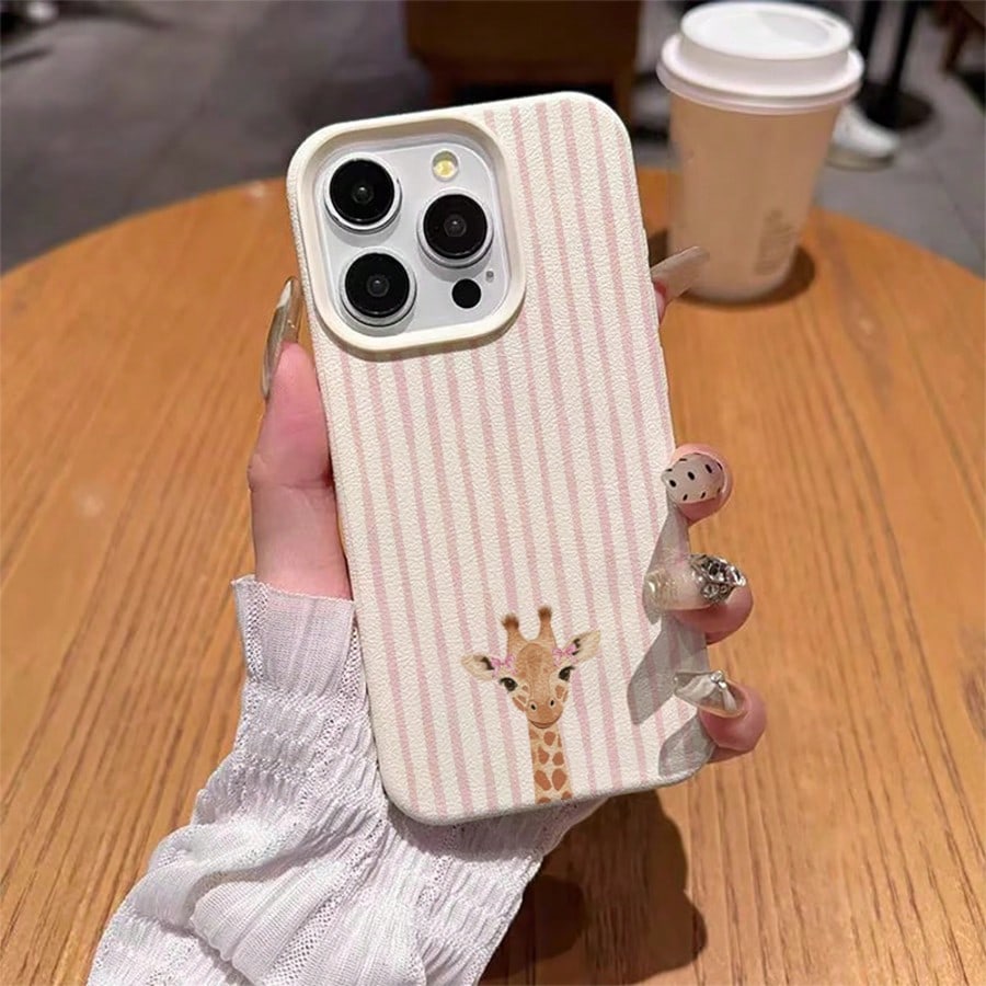 TPU Cute White Pink Striped Element Fashion Phone Case 1pc Pink White Vertical Striped Cute Bowknot Element TPU Material Cute Bowknot Giraffe Striped Pattern Phone Case Compatible With Iphone 17 Pro M