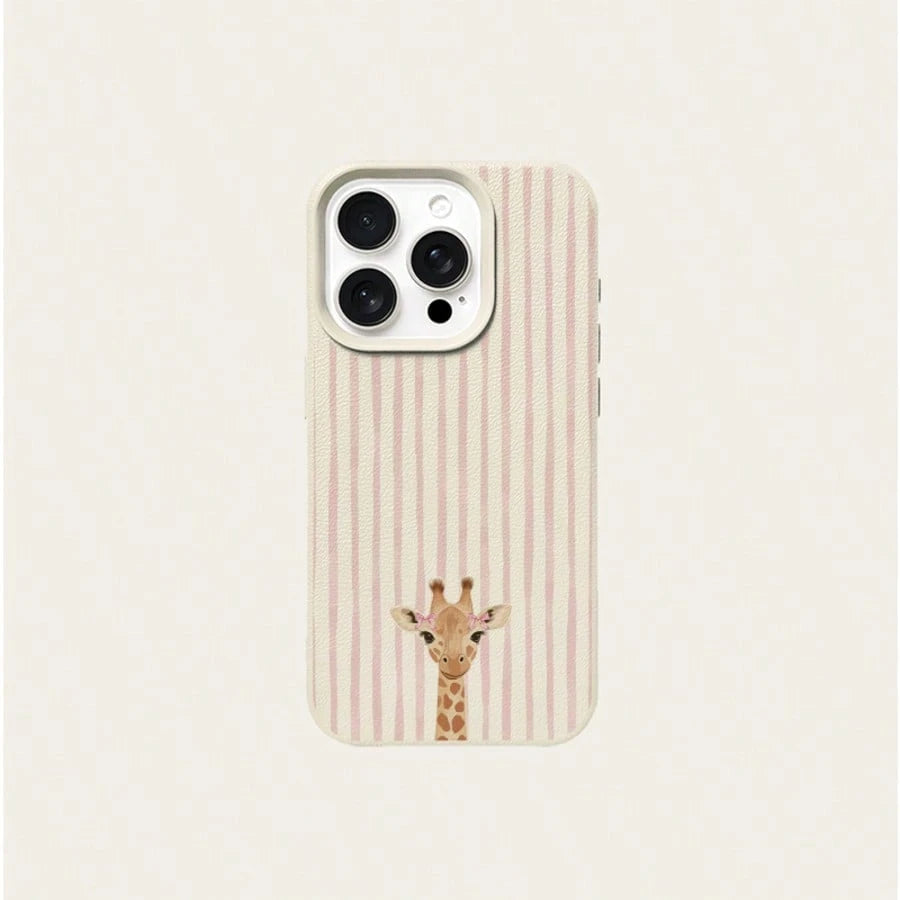 TPU Cute White Pink Striped Element Fashion Phone Case 1pc Pink White Vertical Striped Cute Bowknot Element TPU Material Cute Bowknot Giraffe Striped Pattern Phone Case Compatible With Iphone 17 Pro M