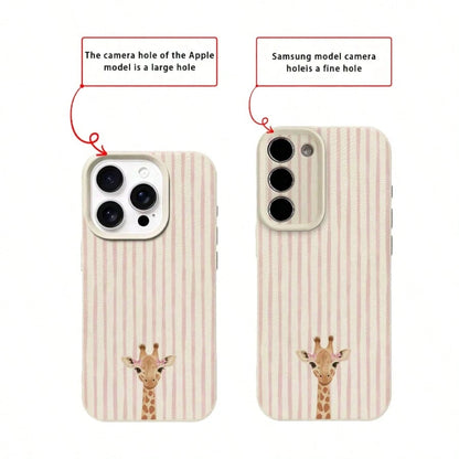 TPU Cute White Pink Striped Element Fashion Phone Case 1pc Pink White Vertical Striped Cute Bowknot Element TPU Material Cute Bowknot Giraffe Striped Pattern Phone Case Compatible With Iphone 17 Pro M