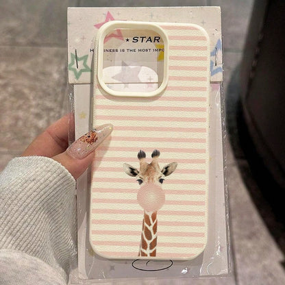 TPU Cute White Pink Striped Element Fashion Phone Case 1pc Pink White Vertical Striped Cute Bowknot Element TPU Material Cute Bowknot Giraffe Striped Pattern Phone Case Compatible With Iphone 17 Pro M