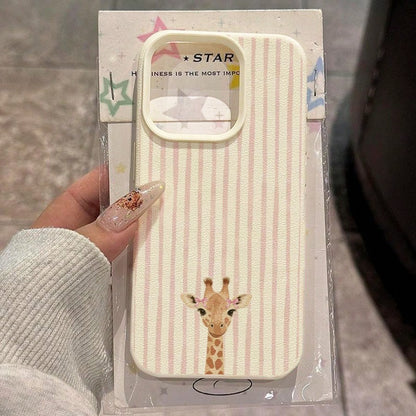 TPU Cute White Pink Striped Element Fashion Phone Case 1pc Pink White Vertical Striped Cute Bowknot Element TPU Material Cute Bowknot Giraffe Striped Pattern Phone Case Compatible With Iphone 17 Pro M