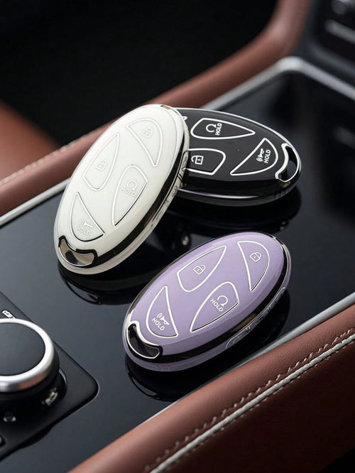 TPU Key Fob Protective Case For Ioniq 6 And 2024 Sonata- Premium Metal Frame Protection, Soft Touch- Available In Black, Premium Gold Frame Car Key Holder, Soft Protection, Fits 5/7 Button Remote Ke
