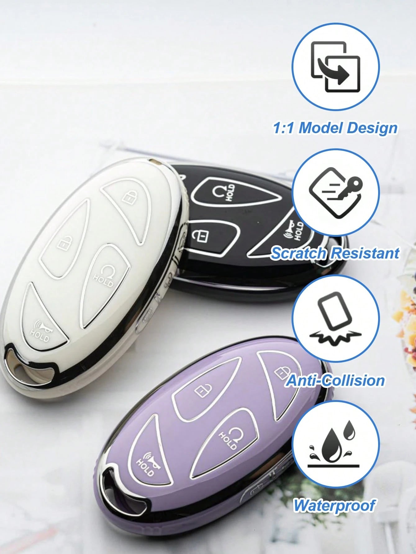 TPU Key Fob Protective Case For Ioniq 6 And 2024 Sonata- Premium Metal Frame Protection, Soft Touch- Available In Black, Premium Gold Frame Car Key Holder, Soft Protection, Fits 5/7 Button Remote Ke