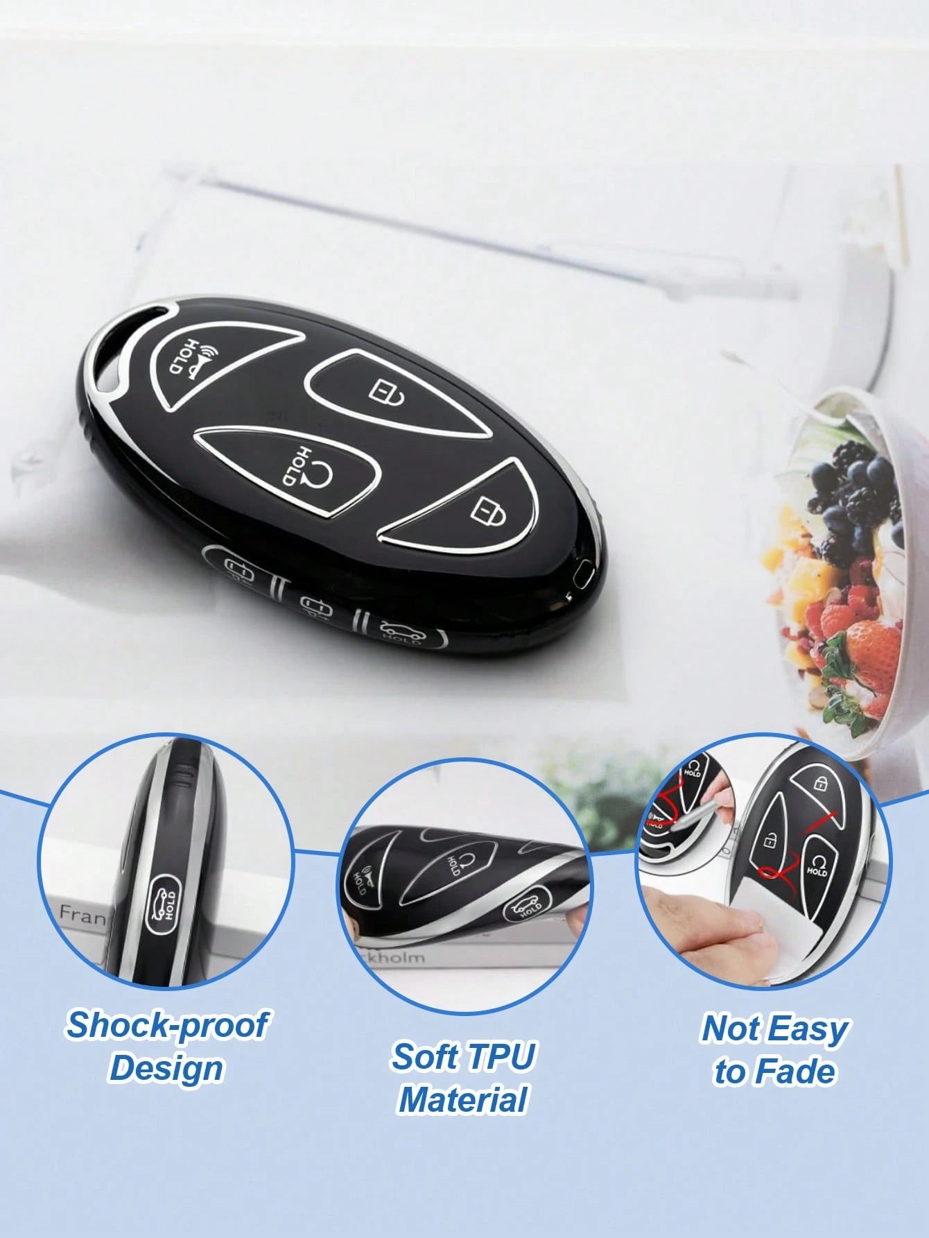 TPU Key Fob Protective Case For Ioniq 6 And 2024 Sonata- Premium Metal Frame Protection, Soft Touch- Available In Black, Premium Gold Frame Car Key Holder, Soft Protection, Fits 5/7 Button Remote Ke