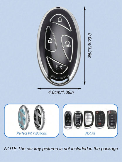 TPU Key Fob Protective Case For Ioniq 6 And 2024 Sonata- Premium Metal Frame Protection, Soft Touch- Available In Black, Premium Gold Frame Car Key Holder, Soft Protection, Fits 5/7 Button Remote Ke