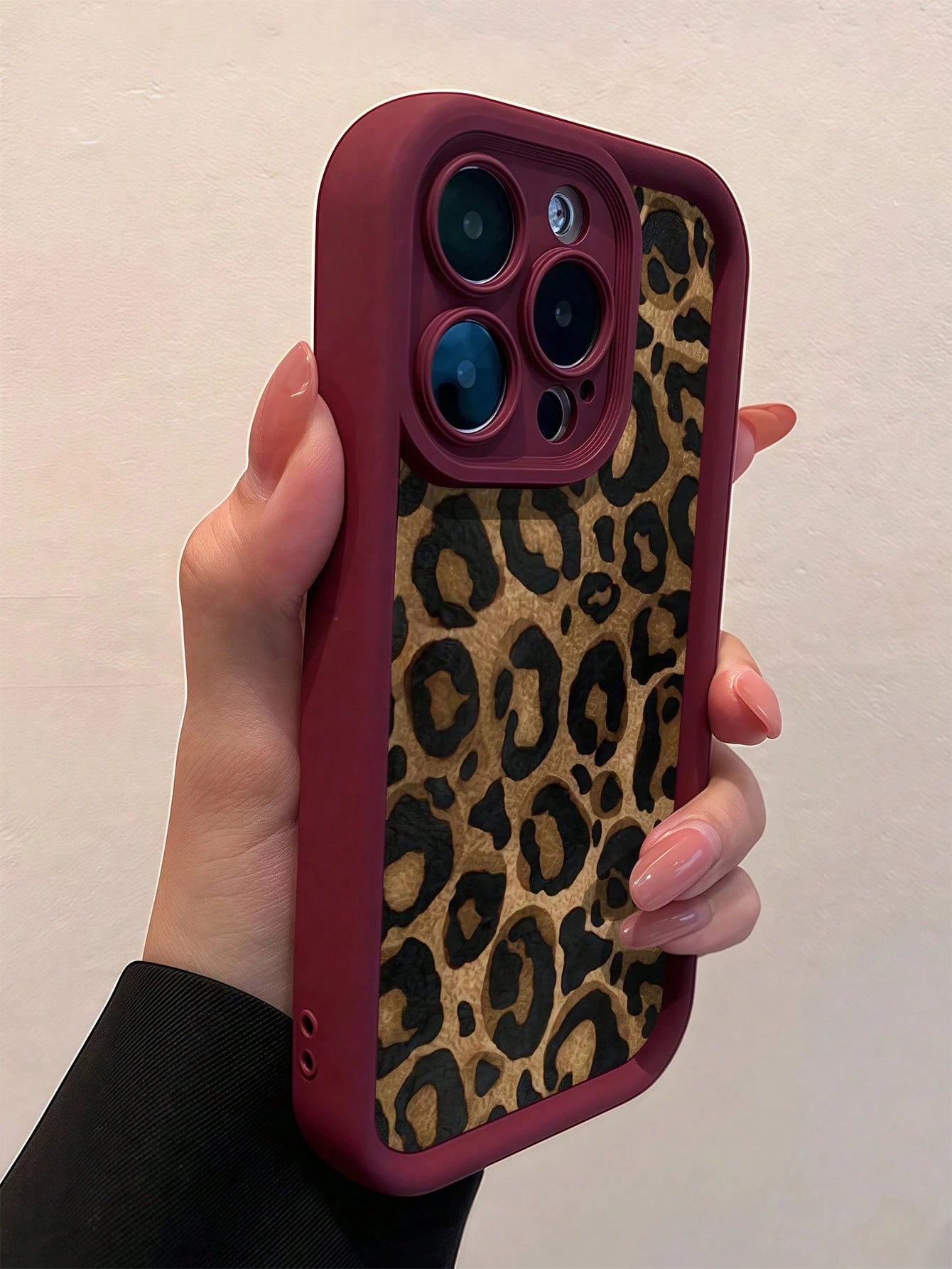 TPU Leopard Print 1pc Burgundy Leopard Print Unique Full Protective TPU Shockproof Cellphone Premium Case Compatible With IPhone Apple 16 15 14 13 12 11 Pro Max And Series Waterproof Anti-Fall Scratch