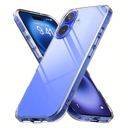 Transparent Blue TPU Screen Protection 1pc Soft TPU Phone Case Compatible With Apple 17/17Pro/17ProMax/17Air/16 16 Pro 16 Plus 16 Pro Max/16e/ 15ProMax/ 15Plus 14 13 12 11 Shock-Absorbing Bumper Pro