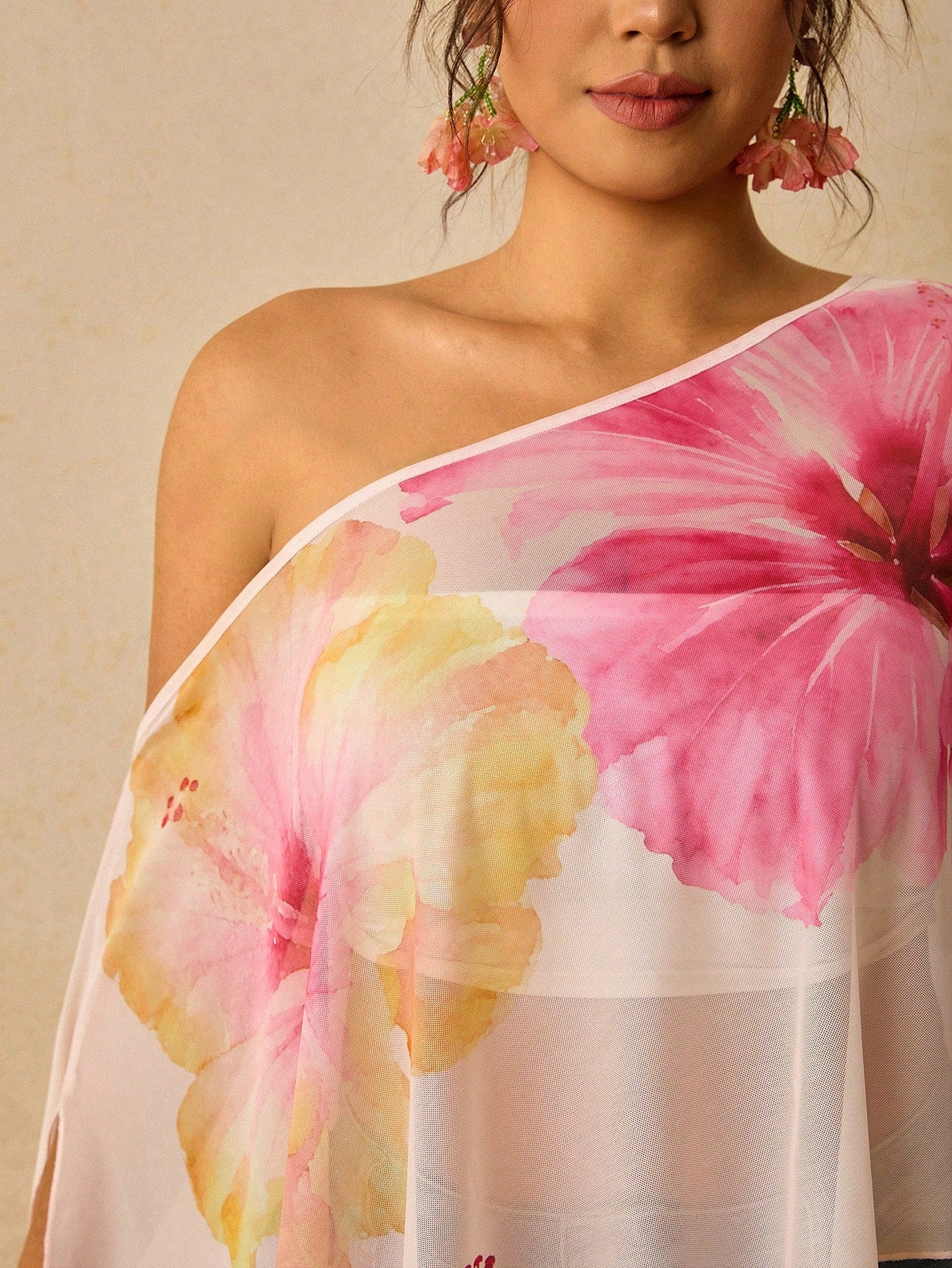 Travachic Plus Size Asymmetrical Collar Batwing Sleeve White Botanical Print Shirt Vacation Autumn Summer Tropical Kawaii Streetwear Beach Printed Top Beach
