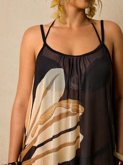 Travachic Plus Size Casual Tropical Beach Vacation Loose Fit Sleeveless Print Long Coverup For Women
