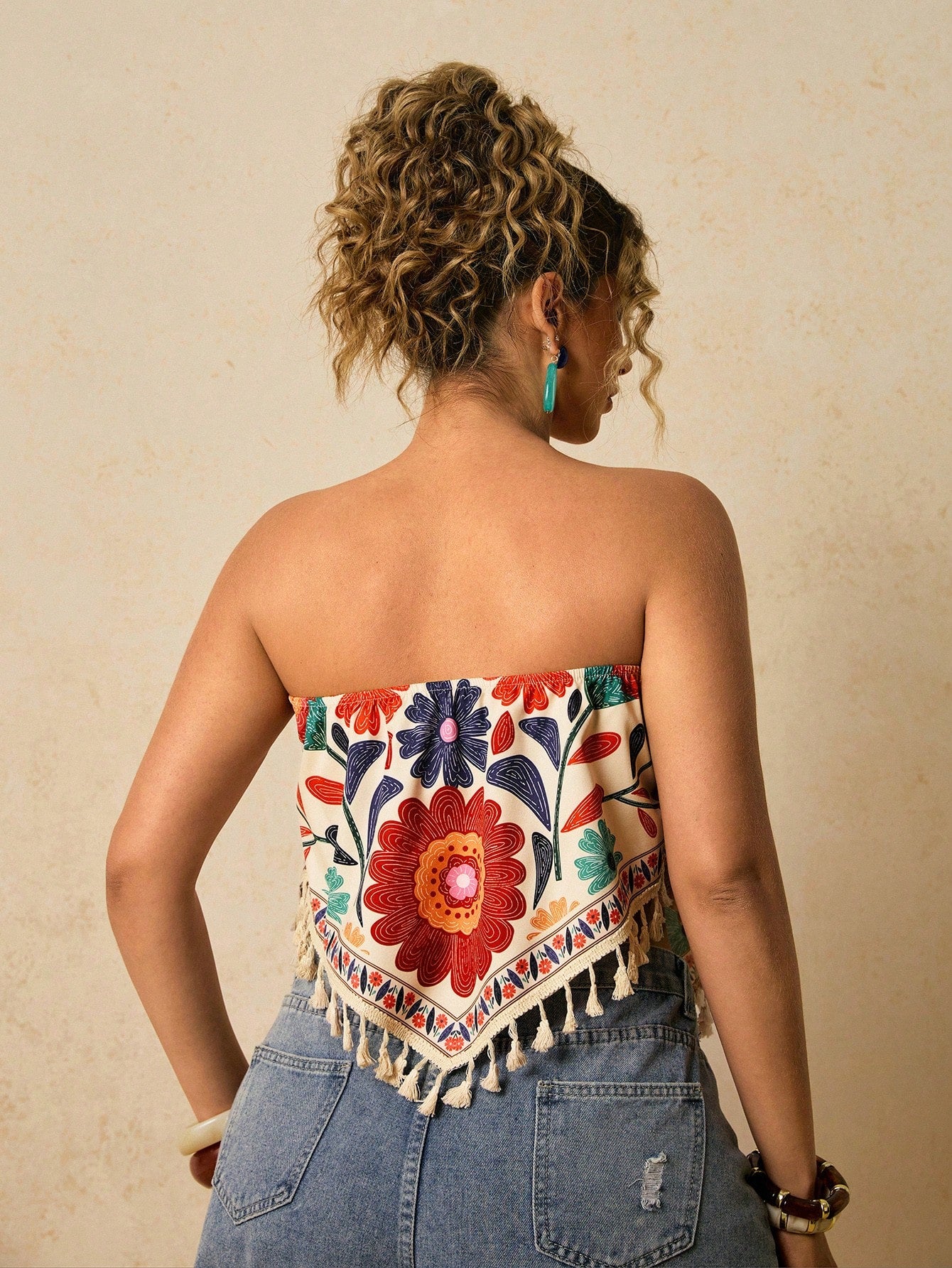 Travachic Plus Size Cropped Top, Women Summer Floral Print Loose Tube Top