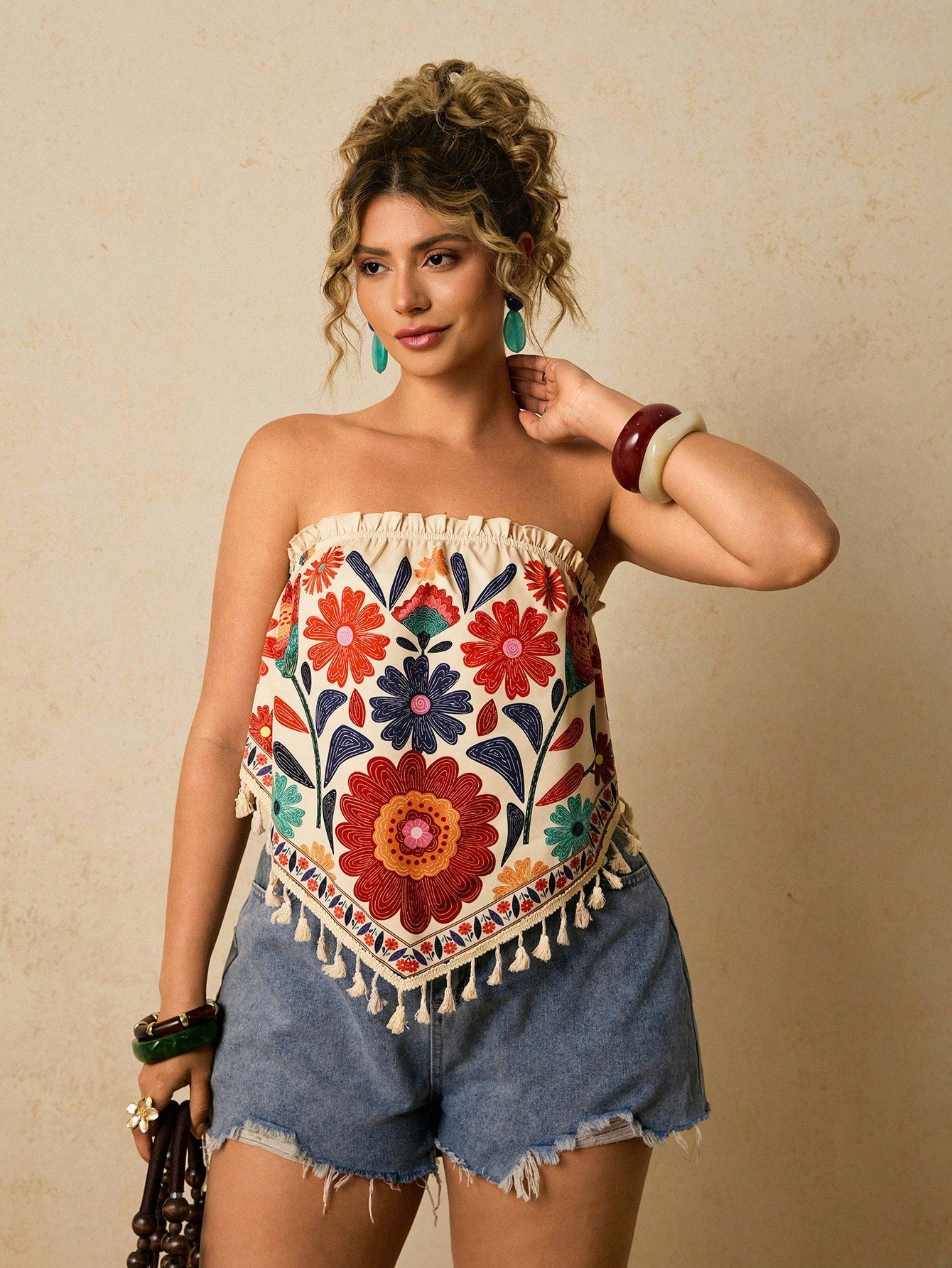 Travachic Plus Size Cropped Top, Women Summer Floral Print Loose Tube Top