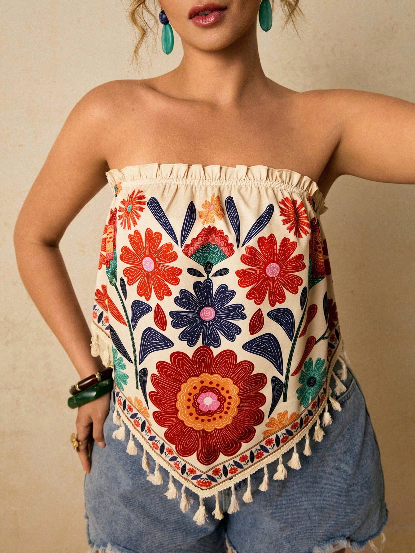 Travachic Plus Size Cropped Top, Women Summer Floral Print Loose Tube Top