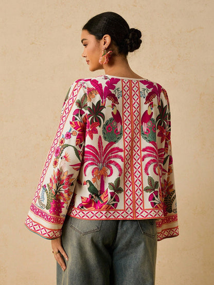 Travachic Retro Print Tie Front Casual Bohemian Plus Size Blouse For Women Autumn Silk Anthropologie Clothes Cozy And Elegant Pink Tops Vacation Wedding Guest