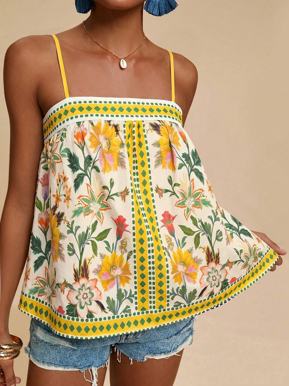 Travachic Women's Colorful Floral Print Camisole,Vacation Outfits Woman,Vacay Outfits Women,Beach Vacation Outfits,Summer Outfits For Women,Summer Tops