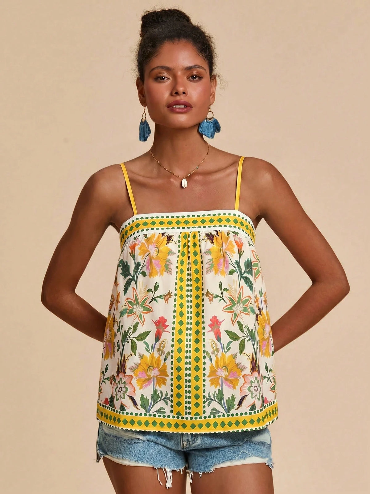 Travachic Women's Colorful Floral Print Camisole,Vacation Outfits Woman,Vacay Outfits Women,Beach Vacation Outfits,Summer Outfits For Women,Summer Tops