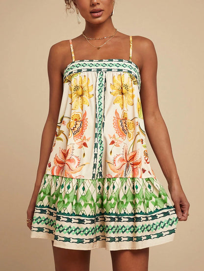 Travachic Women's Floral Print Slip Dress, Beige Summer Boho Sexy Breezy Holiday Vacation, Casual Bohemian Outfits For Beach Music Festival, Concert Wedding
