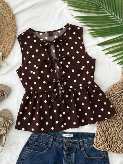Travachic Women's Printed Chiffon Camisole For Spring/Summer Vacation Polka Dot Top,Summer Top