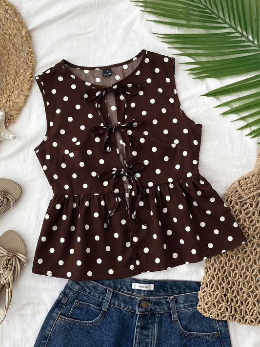 Travachic Women's Printed Chiffon Camisole For Spring/Summer Vacation Polka Dot Top,Summer Top