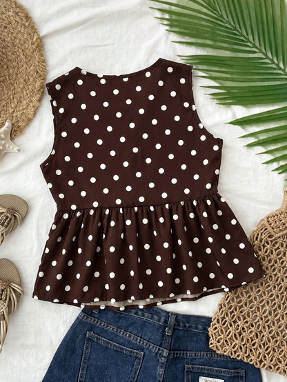 Travachic Women's Printed Chiffon Camisole For Spring/Summer Vacation Polka Dot Top,Summer Top