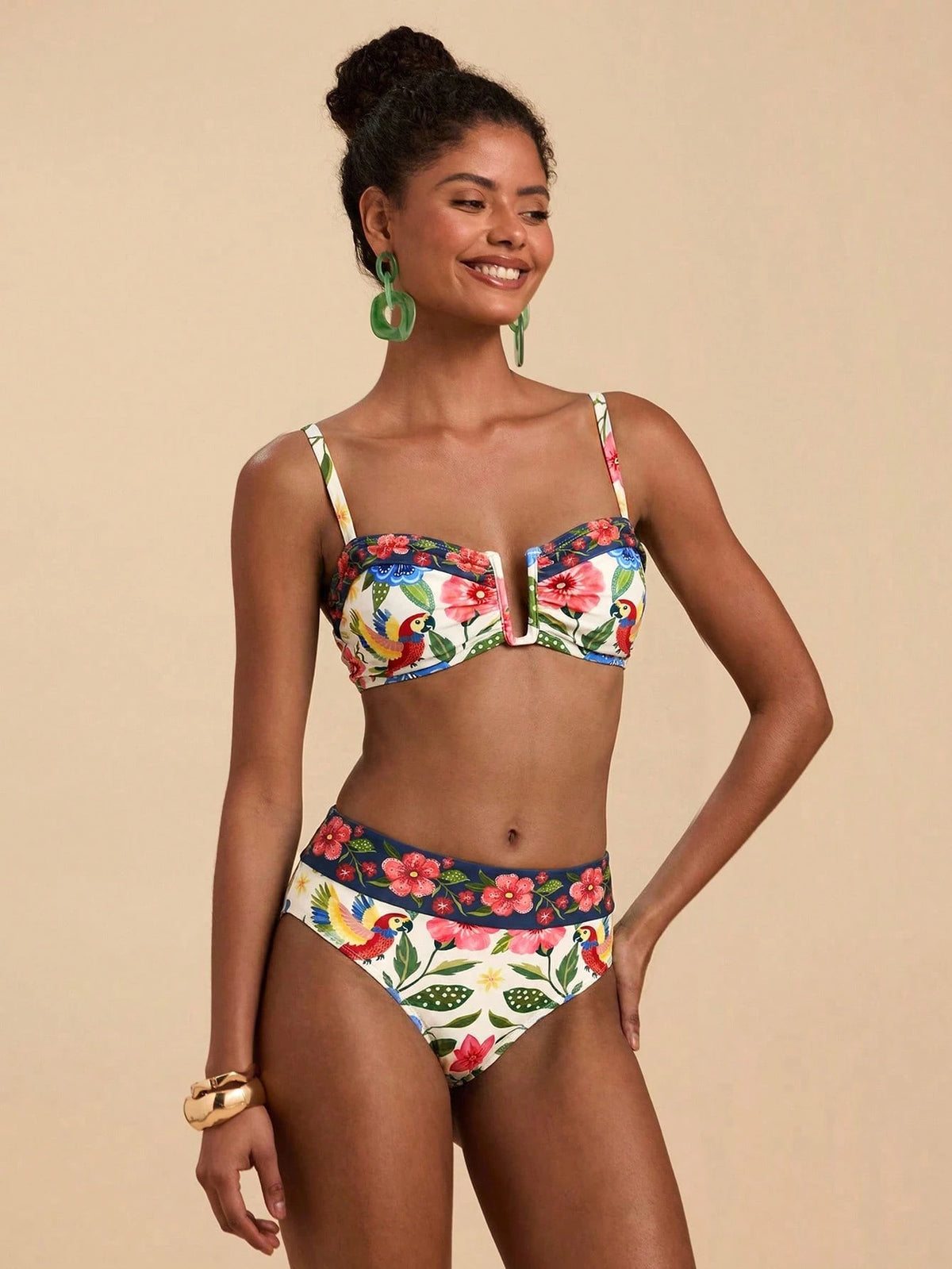 Travachic Women's Tropical Print Swimwear Set For Beach Vacation Summer Bikini Bathing Suits