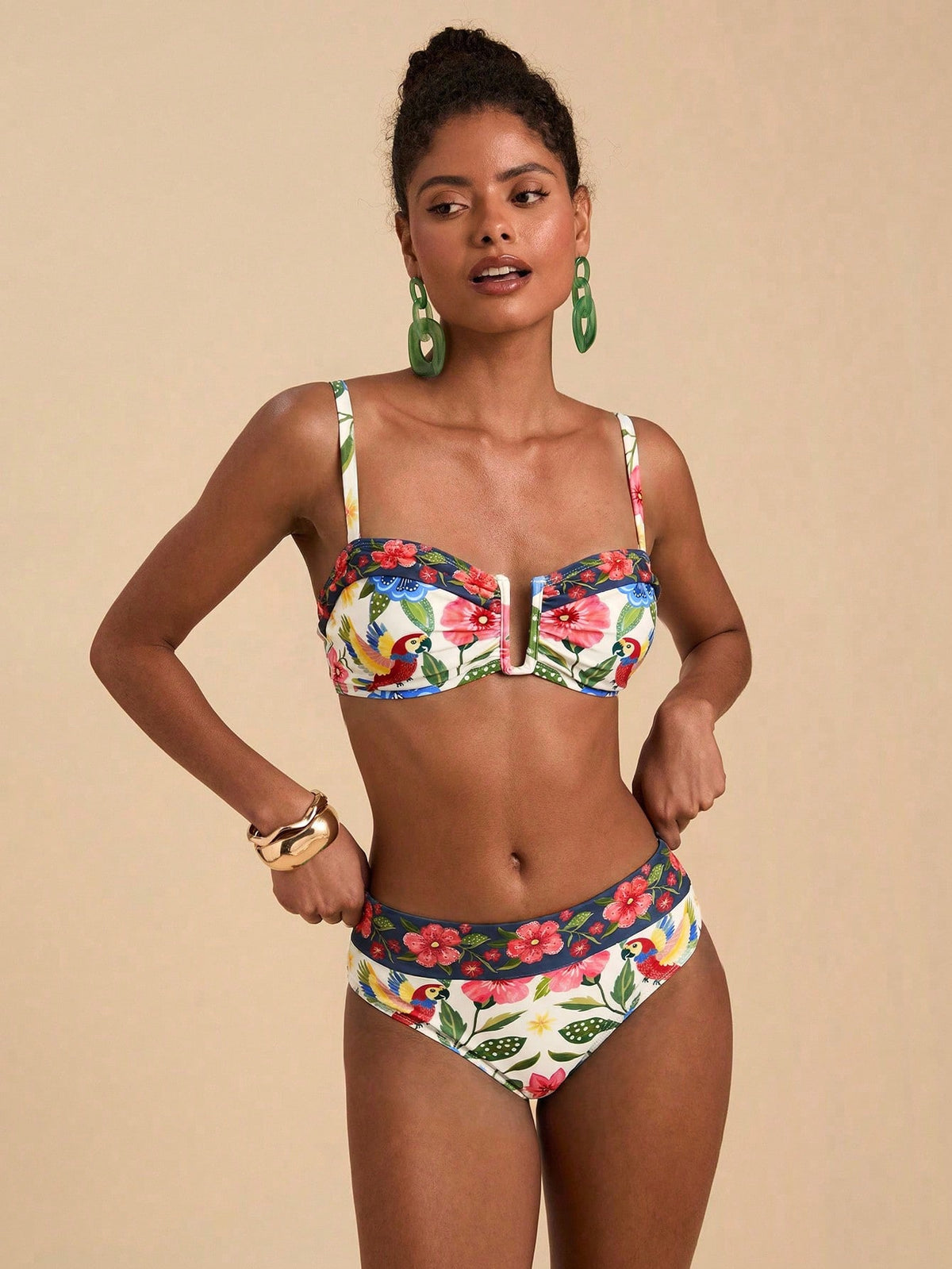 Travachic Women's Tropical Print Swimwear Set For Beach Vacation Summer Bikini Bathing Suits