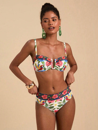 Travachic Women's Tropical Print Swimwear Set For Beach Vacation Summer Bikini Bathing Suits