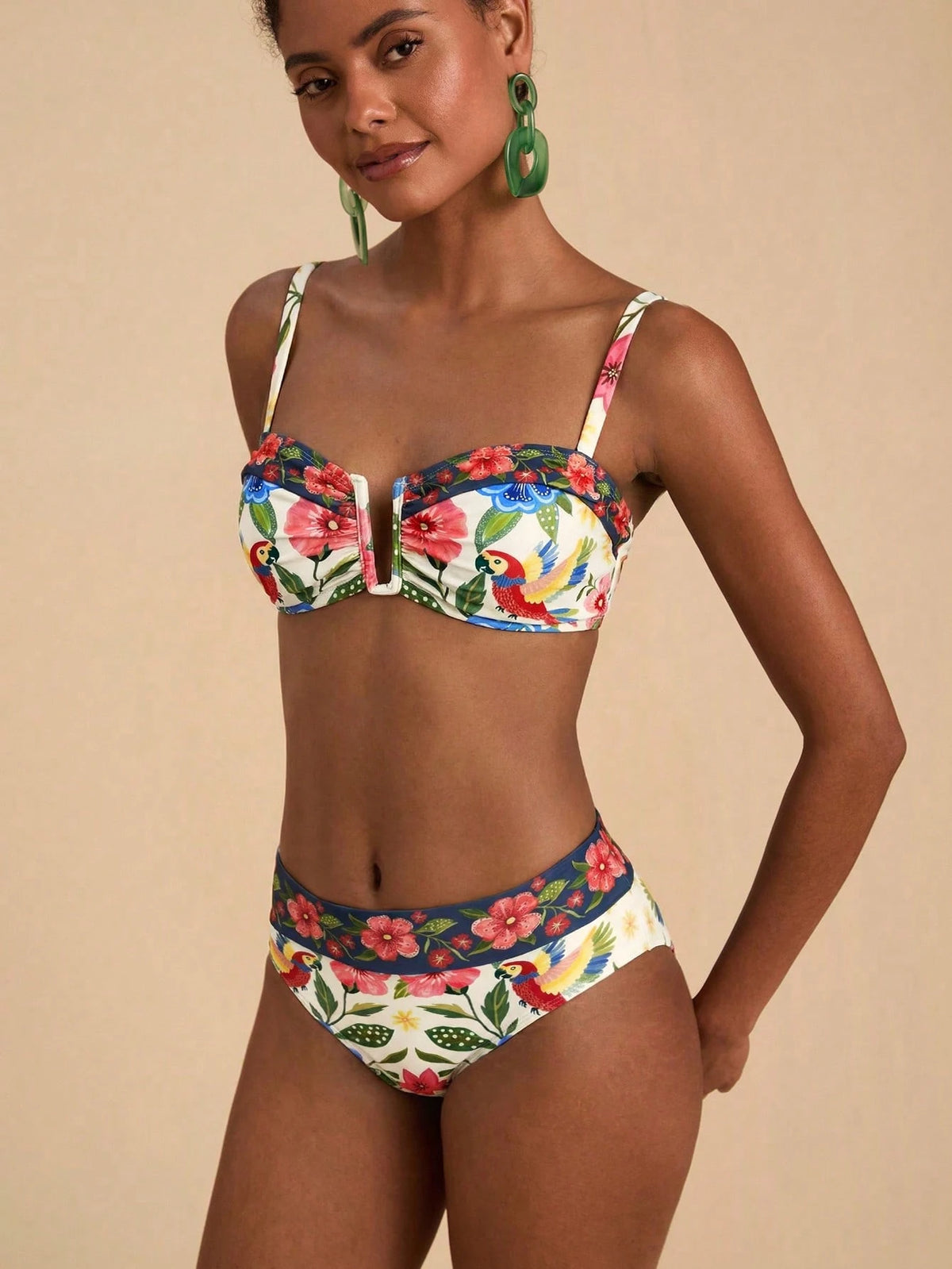 Travachic Women's Tropical Print Swimwear Set For Beach Vacation Summer Bikini Bathing Suits