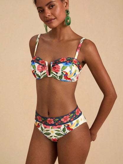 Travachic Women's Tropical Print Swimwear Set For Beach Vacation Summer Bikini Bathing Suits