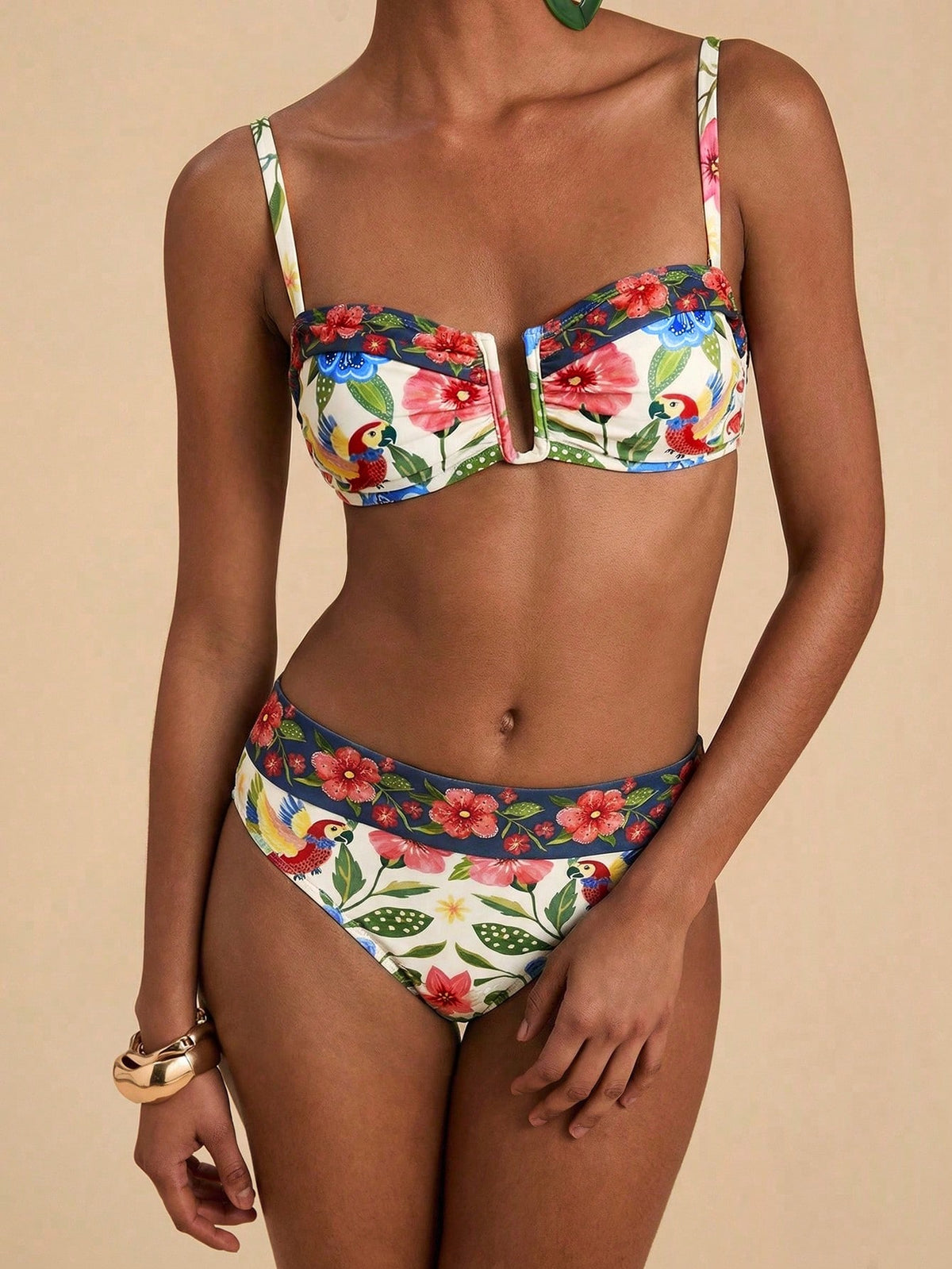 Travachic Women's Tropical Print Swimwear Set For Beach Vacation Summer Bikini Bathing Suits