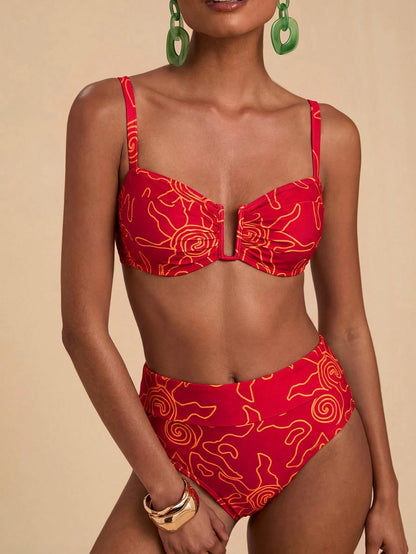 Travachic Women's Tropical Print Swimwear Set For Beach Vacation Summer Bikini Bathing Suits