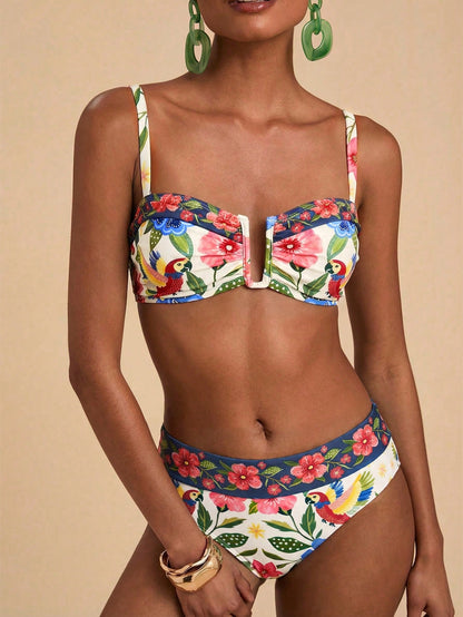 Travachic Women's Tropical Print Swimwear Set For Beach Vacation Summer Bikini Bathing Suits