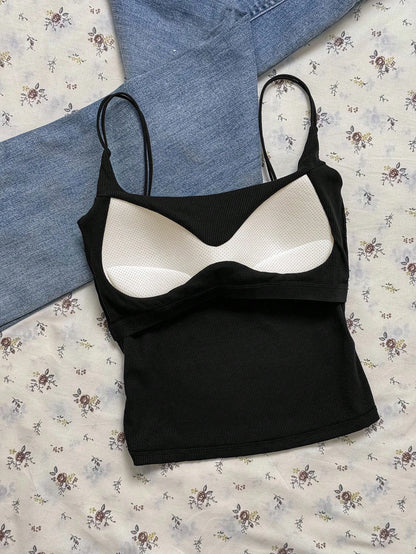 Tseoso 2 Packs Camisole Tops With Built-In Padded Bra,Black And White Ribbed Tank Top,Summer Basic Everyday Versatile Comfortable Stylish Cami For Women
