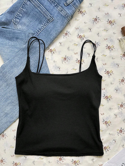 Tseoso 2 Packs Camisole Tops With Built-In Padded Bra,Black And White Ribbed Tank Top,Summer Basic Everyday Versatile Comfortable Stylish Cami For Women