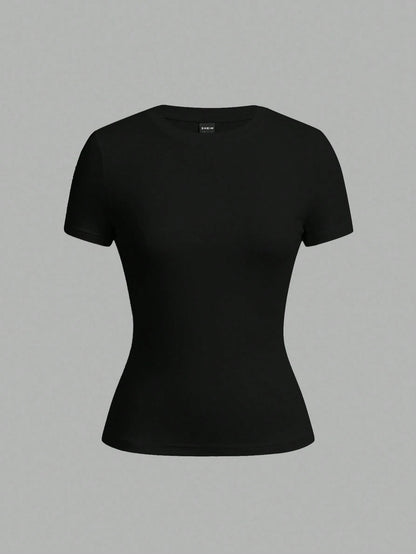 Tseoso 2pcs Black Short Sleeve T-Shirt Set, Casual & Simple, Suitable For Autumn, Winter, Spring & Summer, 95% Cotton, Versatile