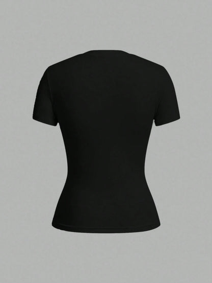 Tseoso 2pcs Black Short Sleeve T-Shirt Set, Casual & Simple, Suitable For Autumn, Winter, Spring & Summer, 95% Cotton, Versatile