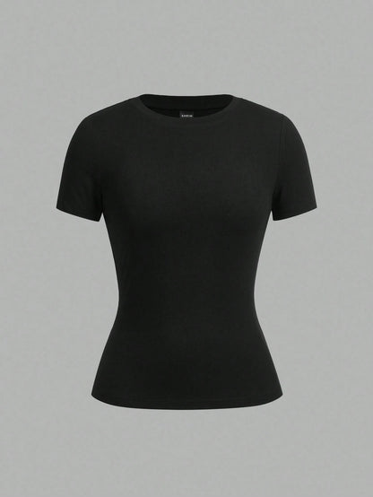 Tseoso 2pcs Black Short Sleeve T-Shirt Set, Casual & Simple, Suitable For Autumn, Winter, Spring & Summer, 95% Cotton, Versatile