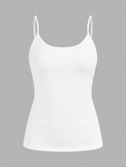 Tseoso 3pcs Casual Minimalist White Pure Cotton Camisole Fitted Tank Top, Suitable For Spring And Summer, Versatile Style